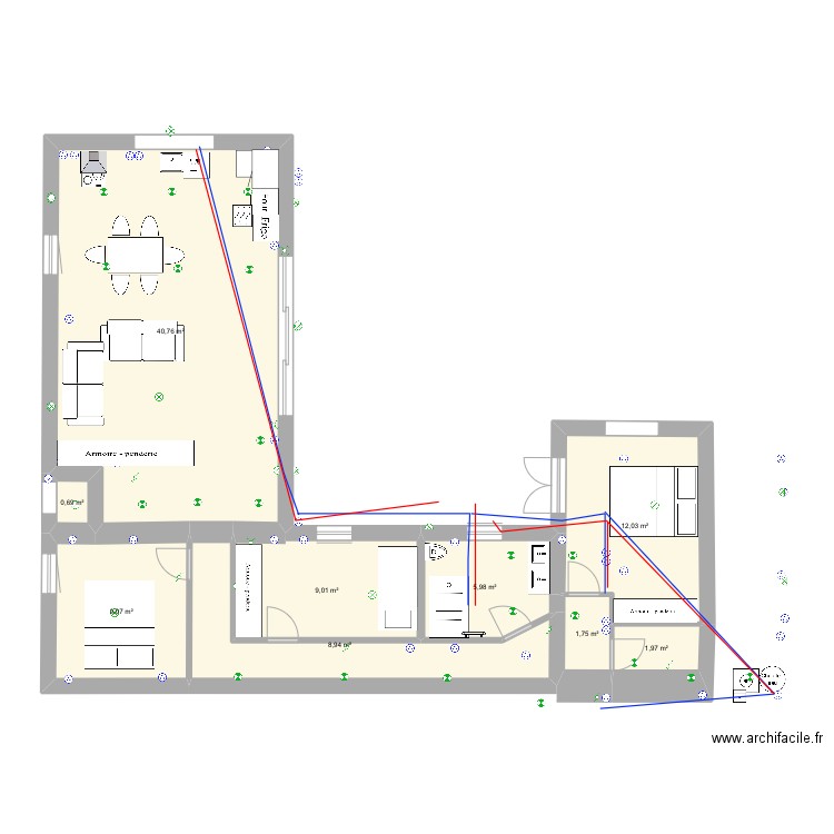 Chantier 21. Plan de 9 pièces et 90 m2