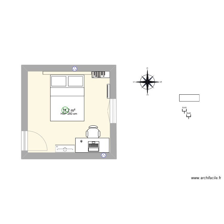 Chambre Clément 2. Plan de 1 pièce et 11 m2