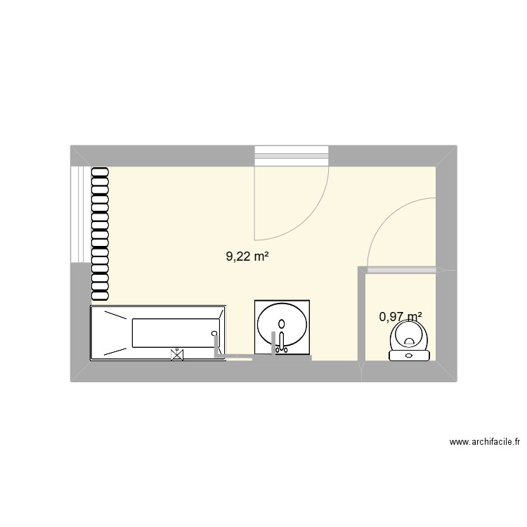 Projet salle de Bain. Plan de 2 pièces et 10 m2