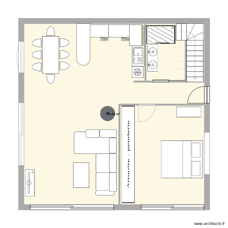 Mangette . Plan de 1 pièce et 74 m2