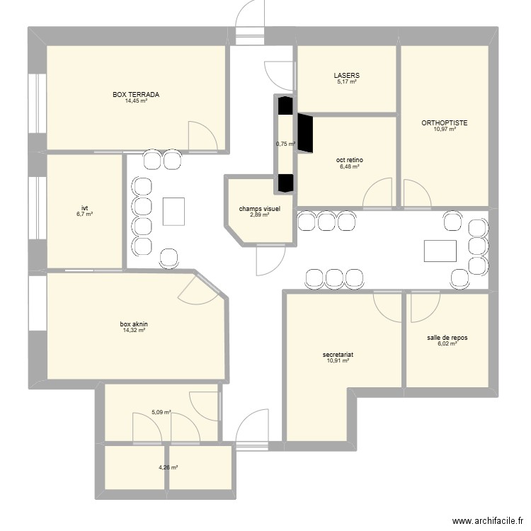 CAB1. Plan de 12 pièces et 88 m2