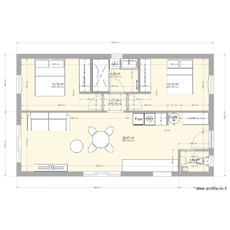 PLAN MAISON 60M2 LEVIGNACQ. Plan de 6 pièces et 58 m2