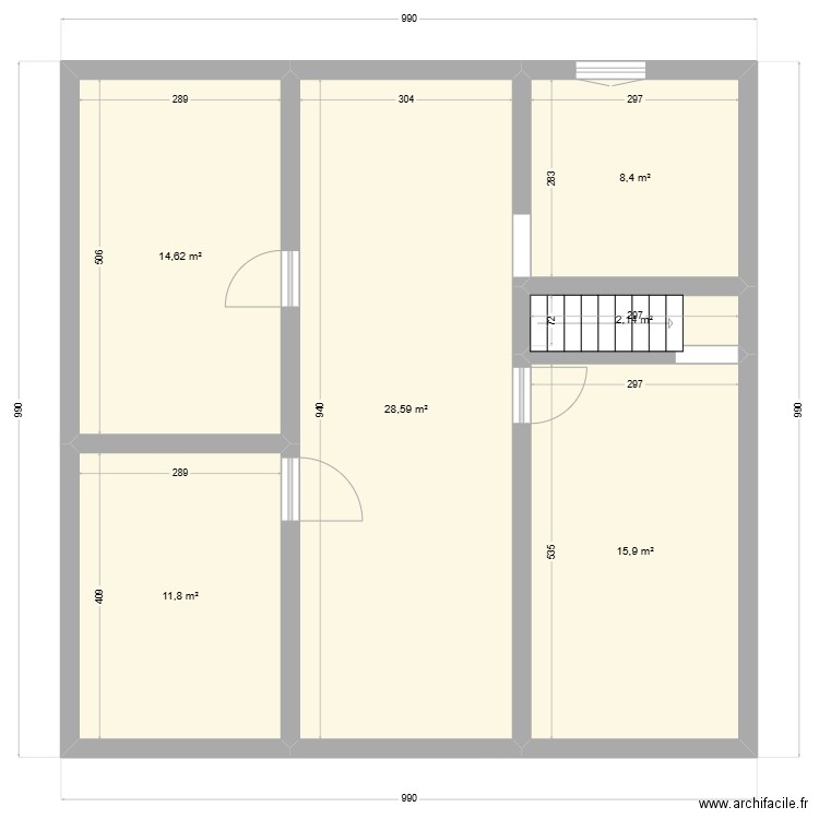 sous sol. Plan de 6 pièces et 81 m2