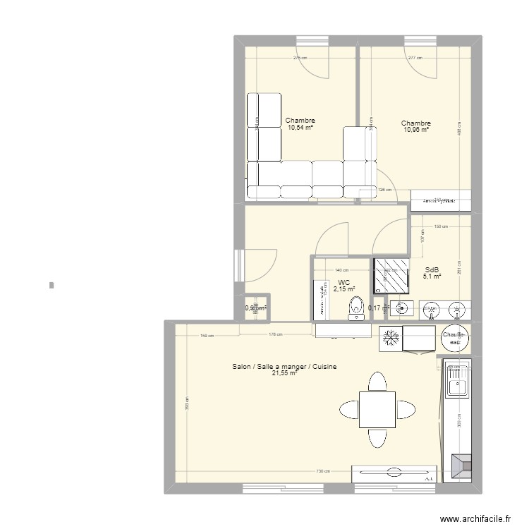 plan avant travaux. Plan de 7 pièces et 58 m2