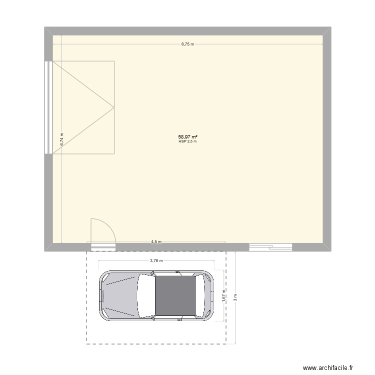 garage. Plan de 1 pièce et 59 m2