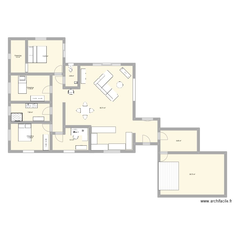 maison 2. Plan de 10 pièces et 166 m2