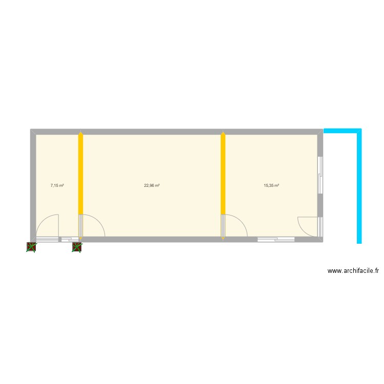 labo métrologie. Plan de 3 pièces et 45 m2