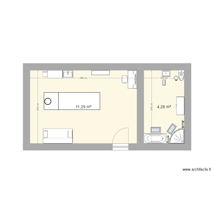 camion institut. Plan de 2 pièces et 16 m2