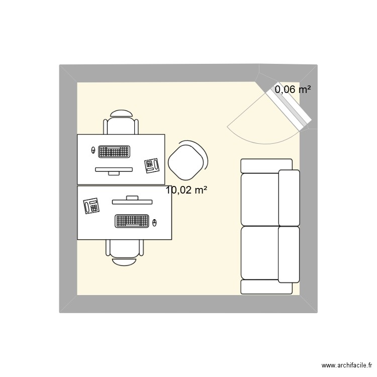 bureau. Plan de 2 pièces et 10 m2