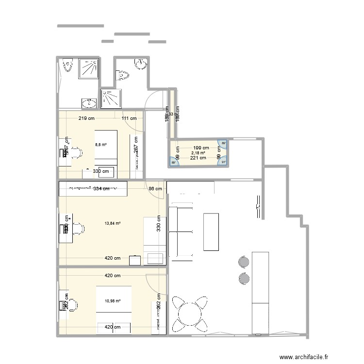 78 av paris V2. Plan de 5 pièces et 36 m2