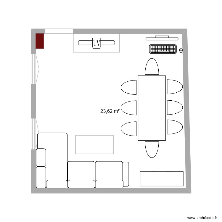 Salon. Plan de 1 pièce et 24 m2