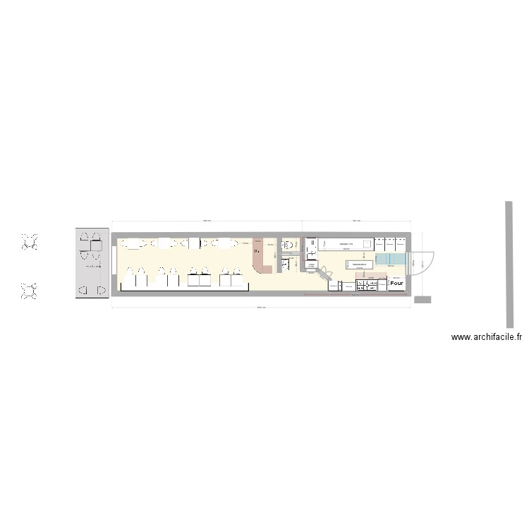 Restau Demi v8 - Banquette. Plan de 1 pièce et 41 m2