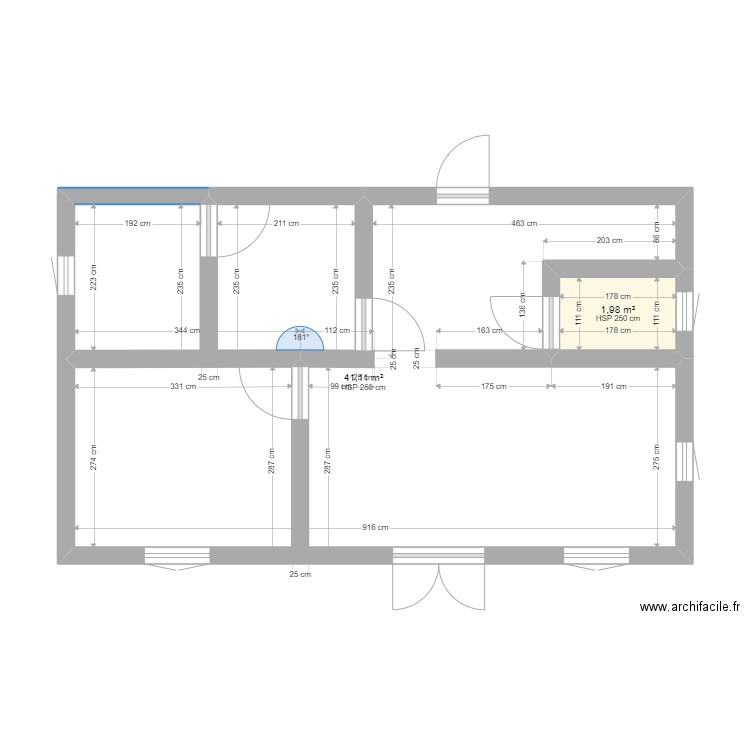 maison 1. Plan de 2 pièces et 43 m2