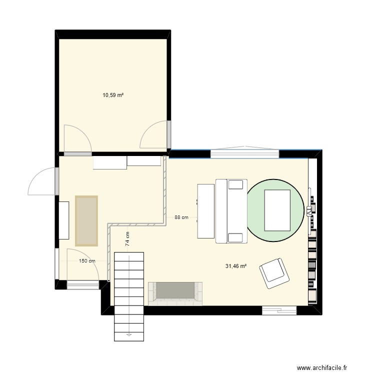 Plan 2 . Plan de 2 pièces et 42 m2