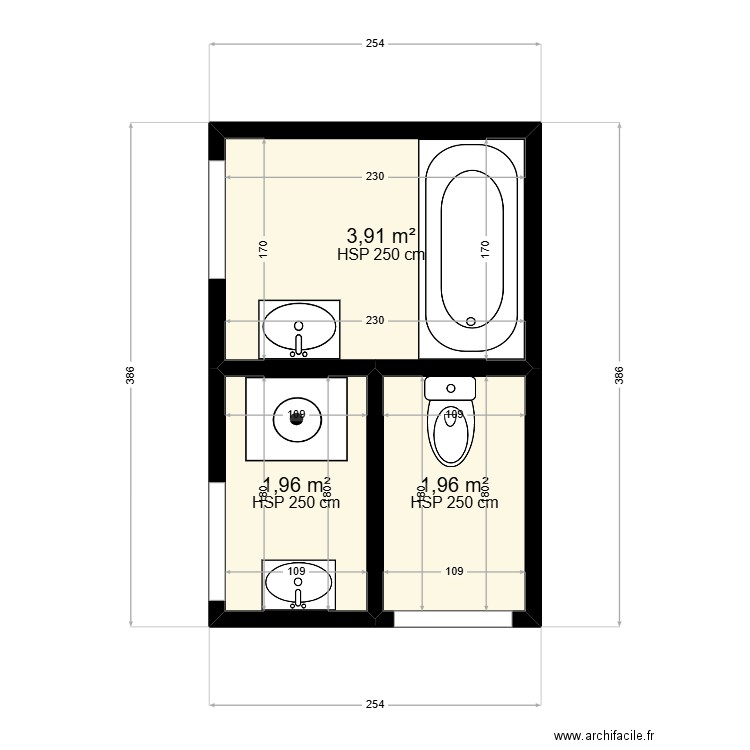 DAVID SDB EXSISTANT . Plan de 3 pièces et 8 m2