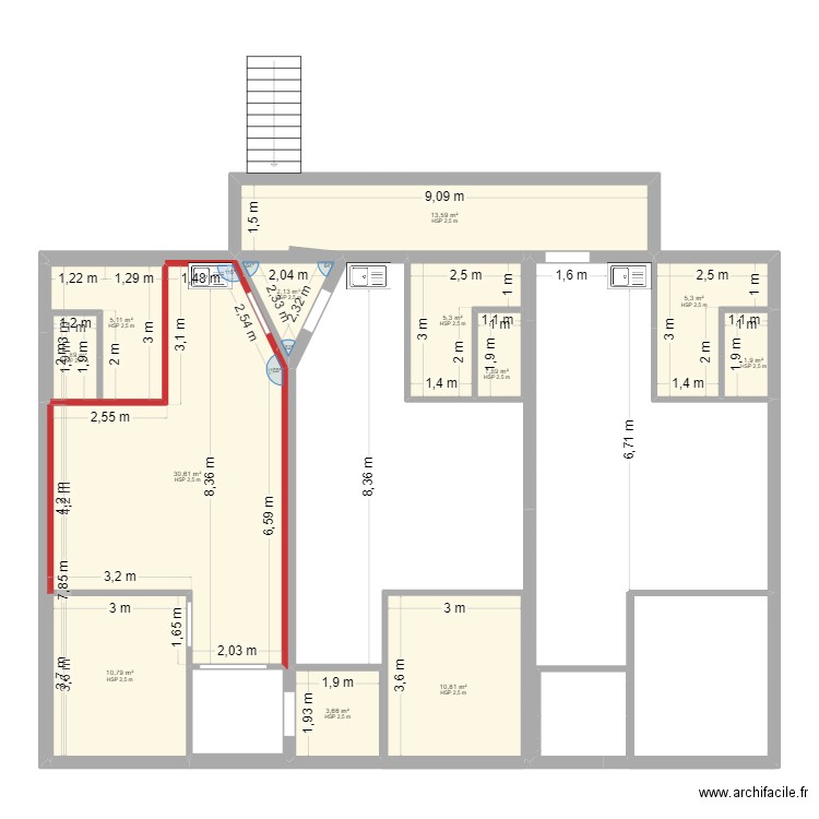 locatif 3 appts. Plan de 12 pièces et 93 m2