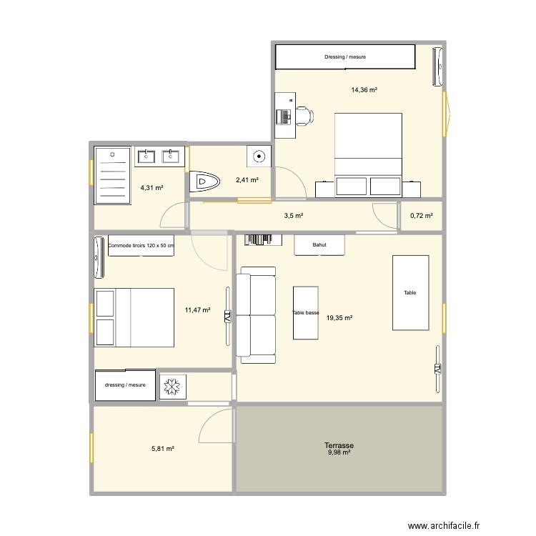 Villa Mascareigne. Plan de 9 pièces et 73 m2