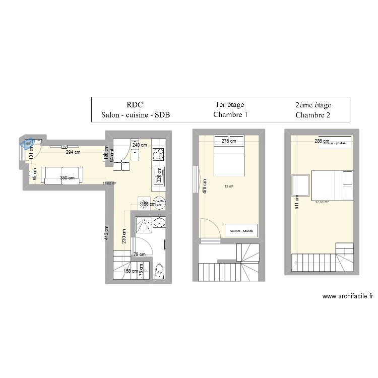 Appart Reims. Plan de 3 pièces et 48 m2