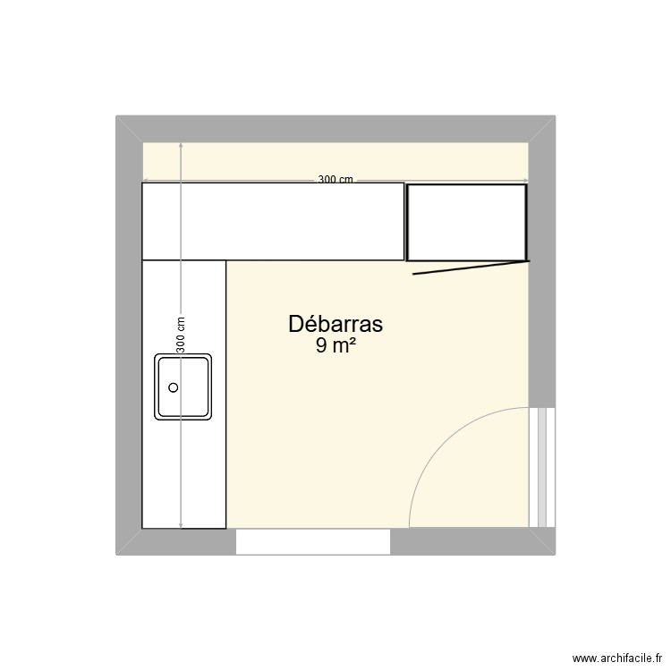 debarras. Plan de 1 pièce et 9 m2