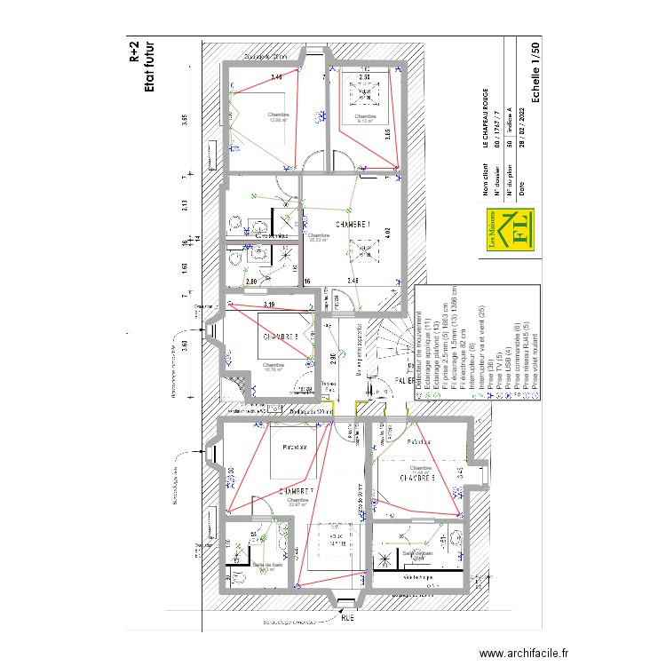 2EME ETAGE. Plan de 8 pièces et 105 m2