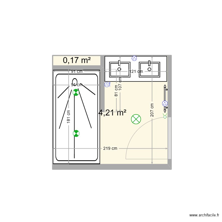 SDB bureau montels. Plan de 2 pièces et 4 m2