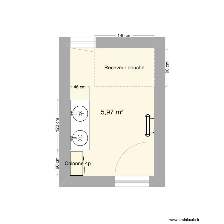 Salle de bain. Plan de 1 pièce et 6 m2