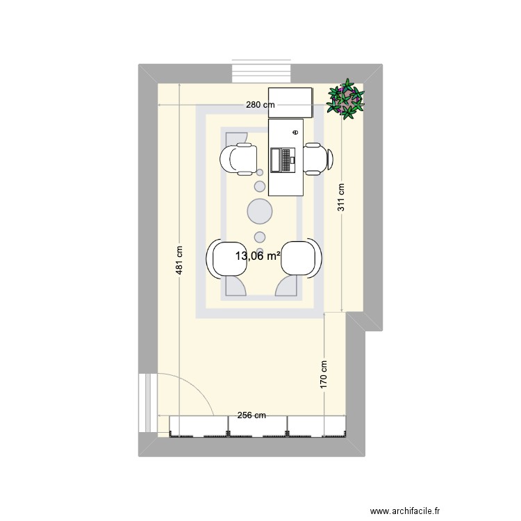 bureu. Plan de 1 pièce et 13 m2