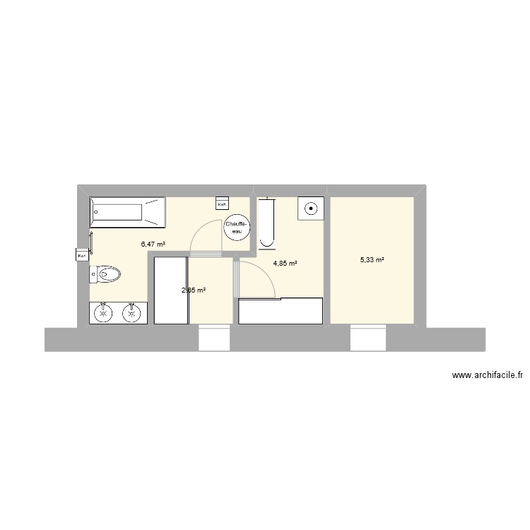 Buanderie. Plan de 4 pièces et 19 m2