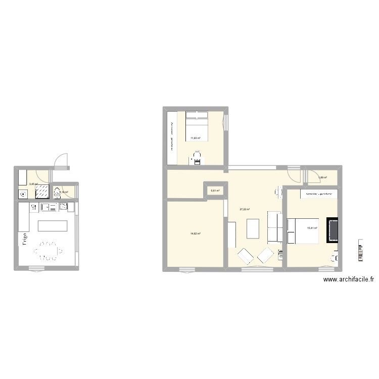 Plan Moulins. Plan de 8 pièces et 76 m2