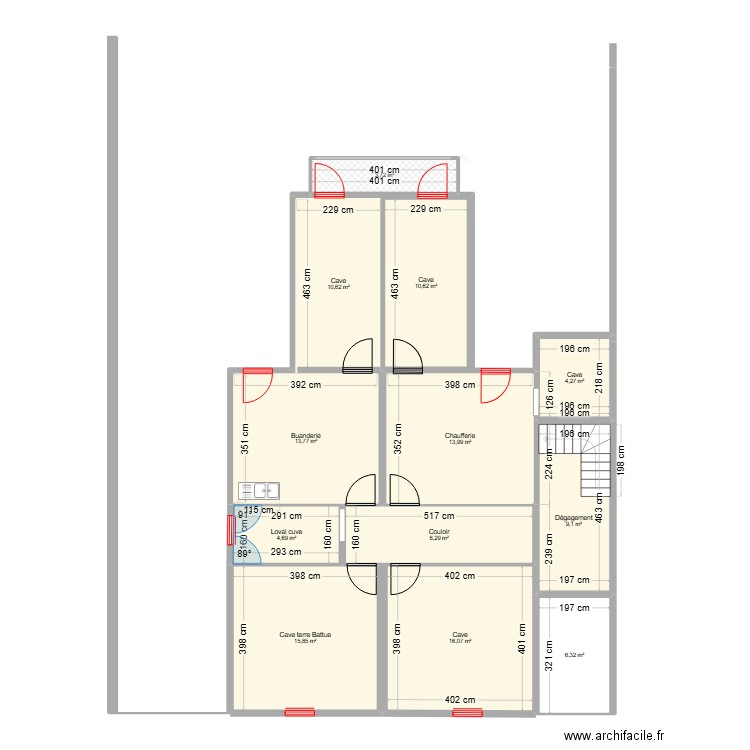 PAIX ETAGE -1   SOUS-SOL DEFINITIF. Plan de 12 pièces et 117 m2