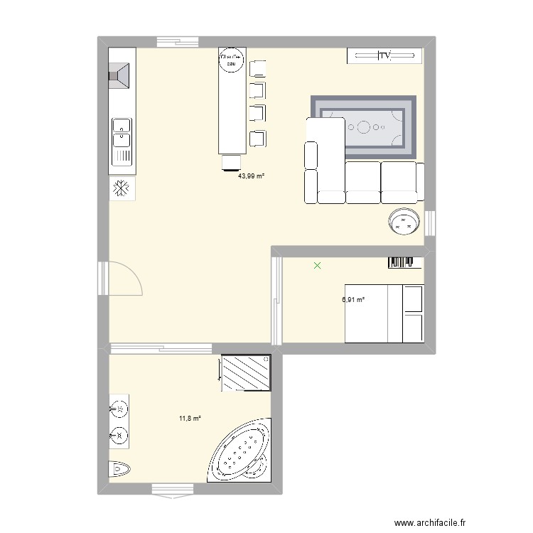 appart 1. Plan de 3 pièces et 63 m2