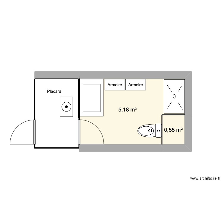 SDBains chris. Plan de 2 pièces et 6 m2