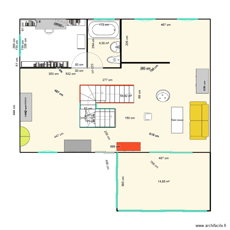 1 etage 1. Plan de 4 pièces et 76 m2