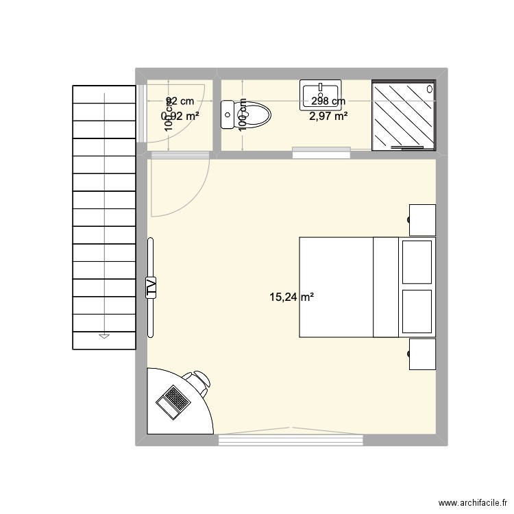 Couto. Plan de 3 pièces et 19 m2