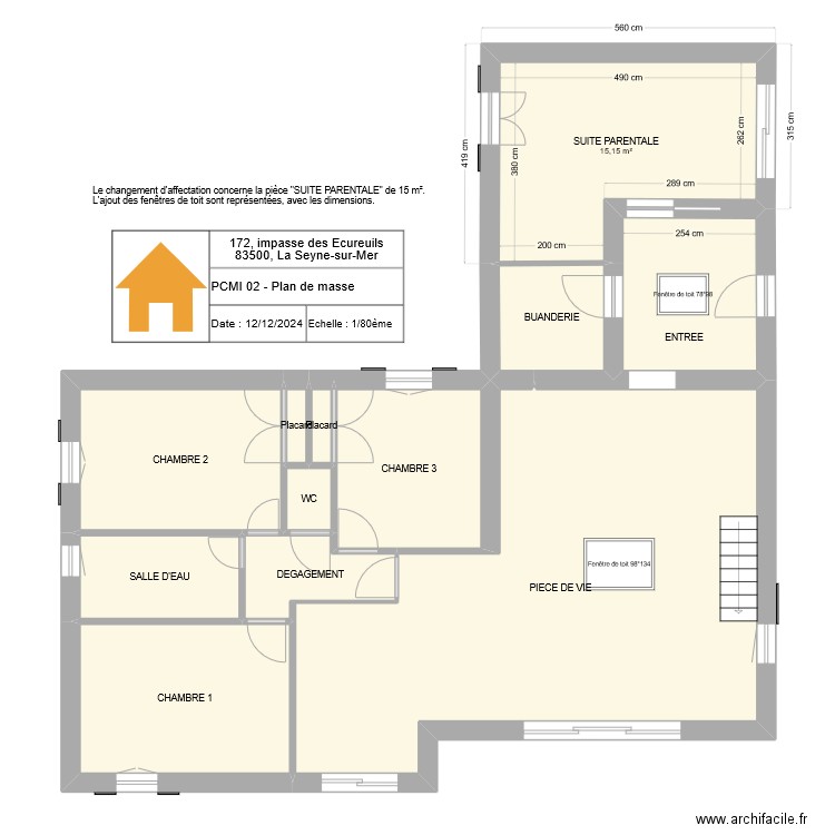 Maison Ecureuils 2024 urbanisme. Plan de 15 pièces et 123 m2