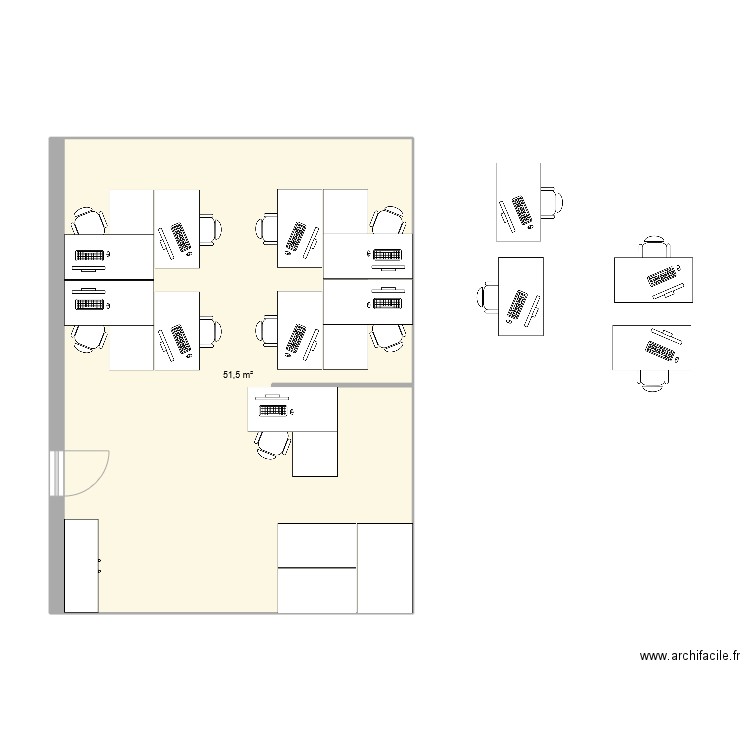 bureau StarTech. Plan de 1 pièce et 52 m2