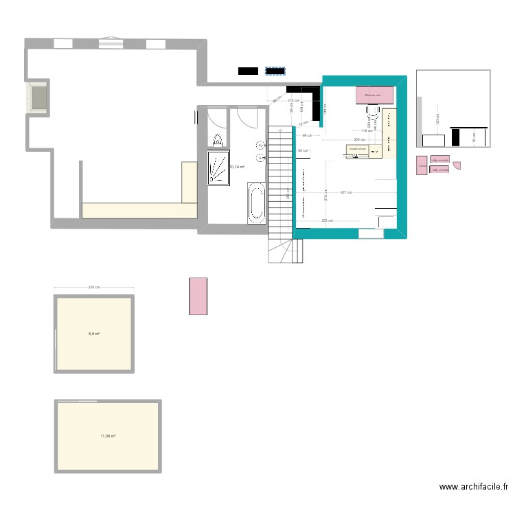 1er étage bis. Plan de 3 pièces et 31 m2