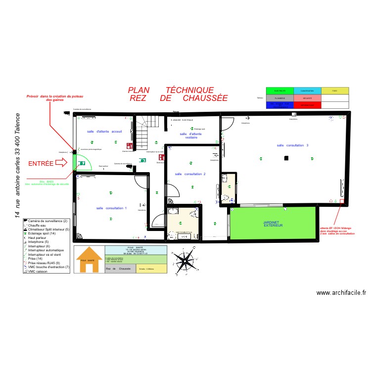 plan réseaux  pole santé . Plan de 3 pièces et 22 m2