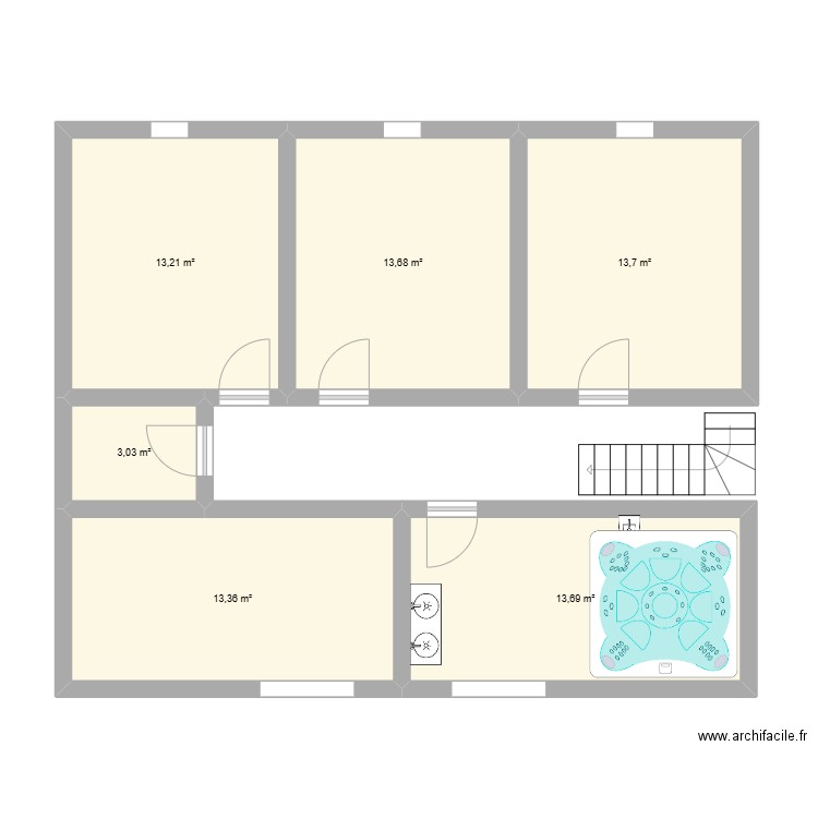 casa. Plan de 6 pièces et 71 m2