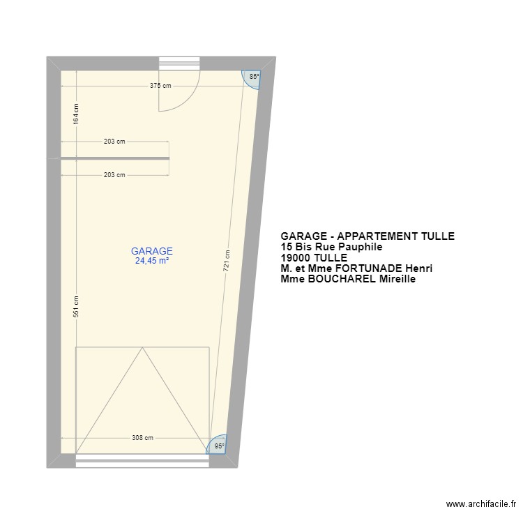 Garage Appartement Tulle. Plan de 1 pièce et 24 m2