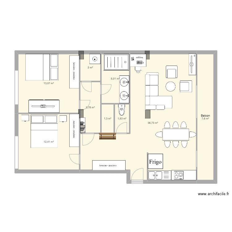 boileau v3. Plan de 9 pièces et 83 m2