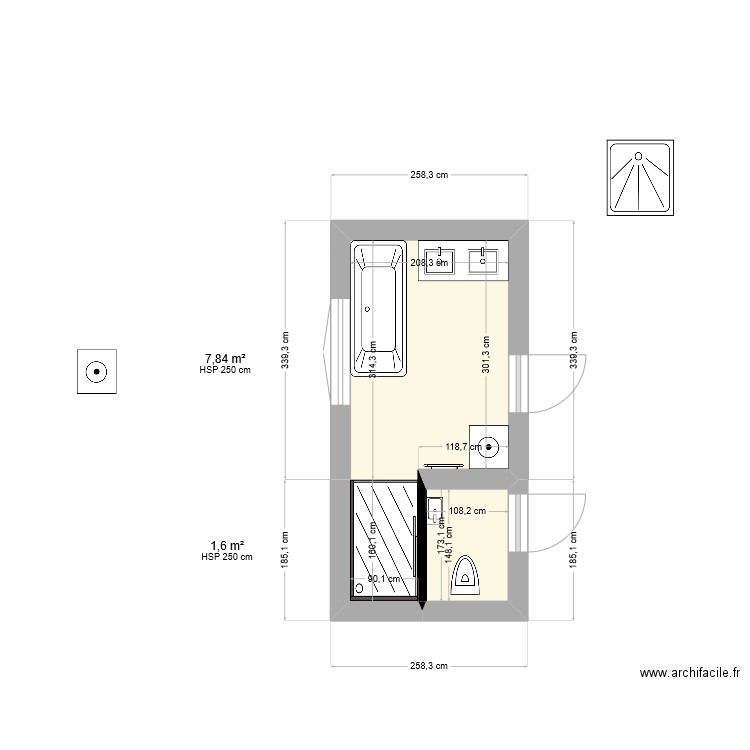 sdb4. Plan de 2 pièces et 9 m2