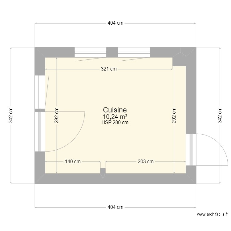 Cuisine. Plan de 1 pièce et 10 m2