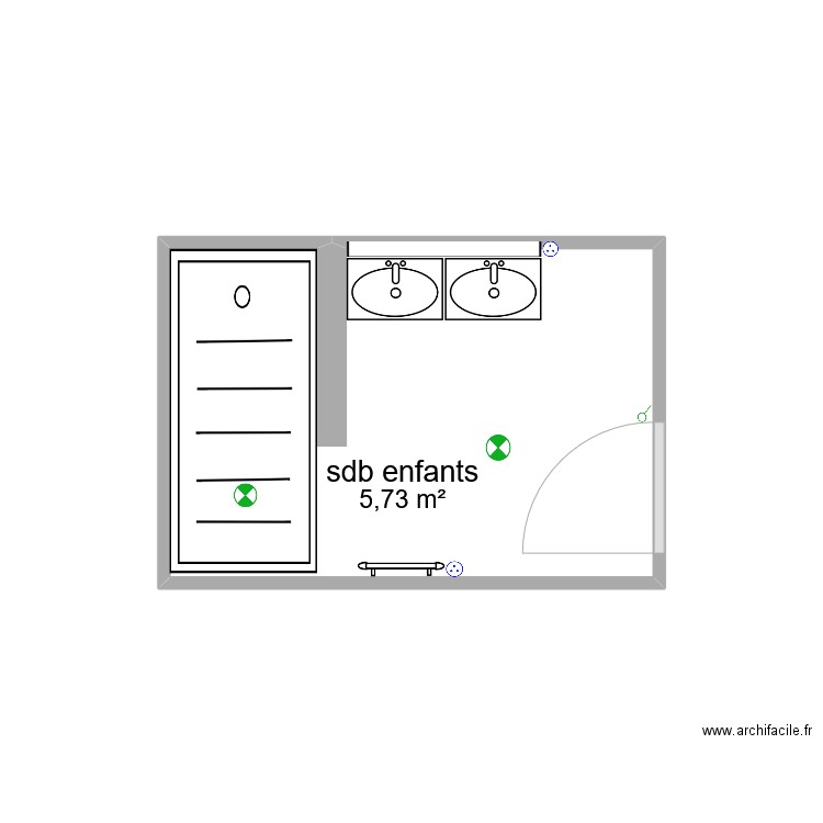 sdb enfants. Plan de 1 pièce et 6 m2