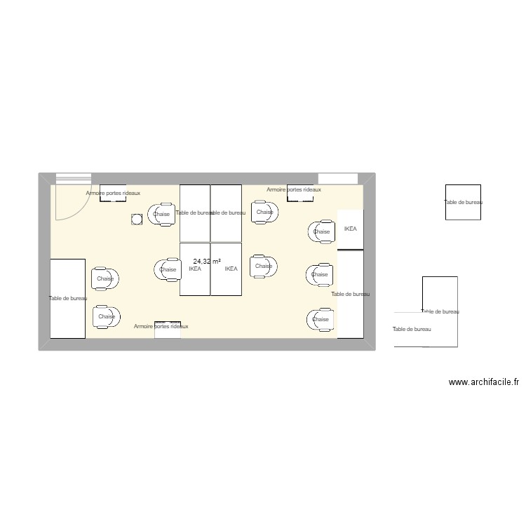 bureau. Plan de 1 pièce et 24 m2