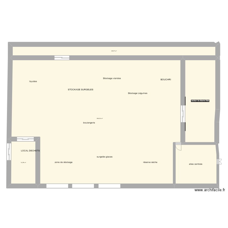 Entrepot de stockage de denrées alimentaires. Plan de 5 pièces et 360 m2