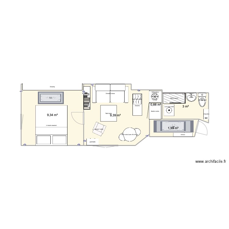 Appartement Villiers . Plan de 5 pièces et 25 m2