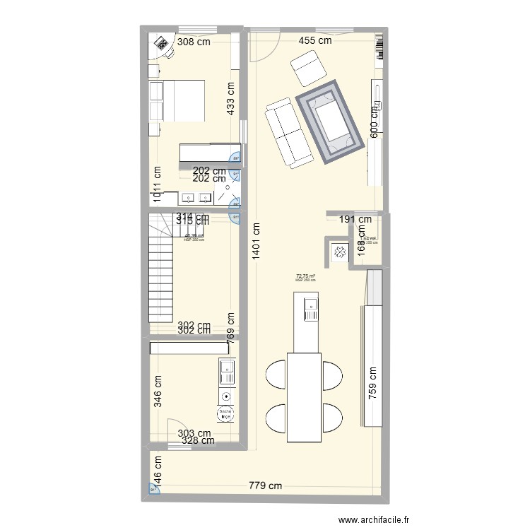 maison Valence RDC. Plan de 3 pièces et 115 m2