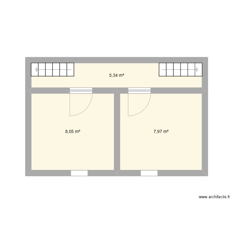 2em etage. Plan de 3 pièces et 21 m2