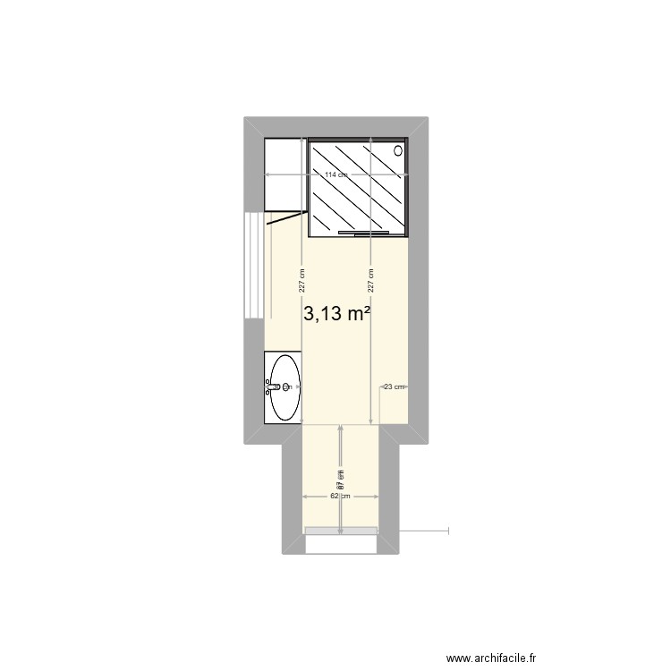 SDB - Carca. Plan de 1 pièce et 3 m2